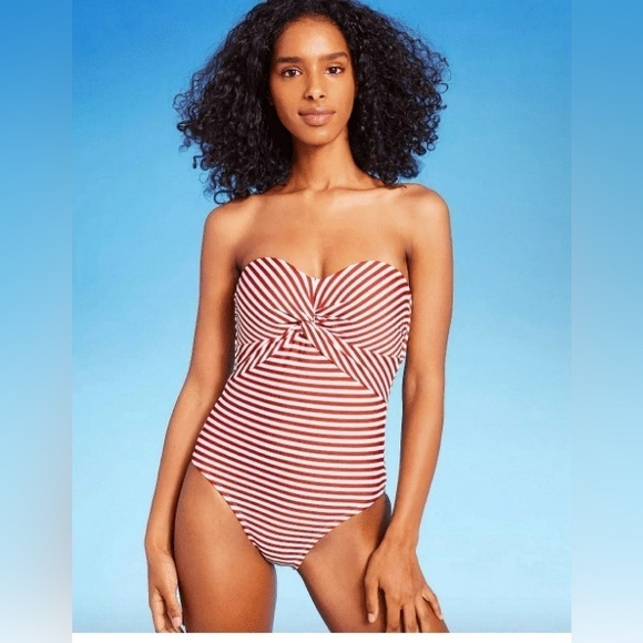 Kona Sol Women's Twist Bandeau Coverage One Piece Swimsuit Red-Size Large - Picture 1 of 4